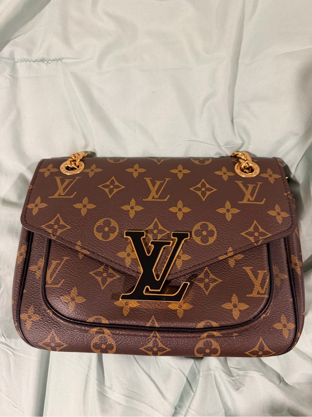 Louis Vuitton Brown Monogram Shoulder Bag with Gold Chain